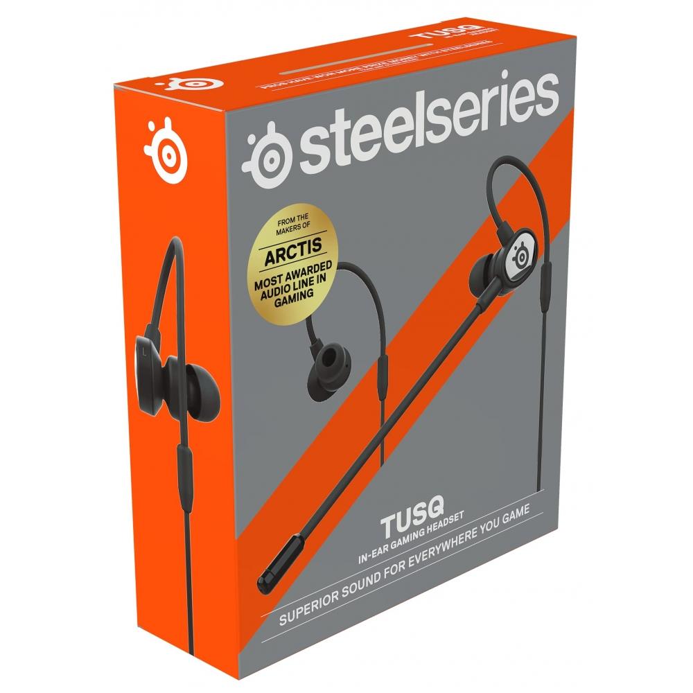 SteelSeries Fones de ouvido para jogos com microfone removível, cancelamento de ruído Tusq, compatível com smartphones PCPSSwitch, pendurado na orelha, preto, pode ser trocado