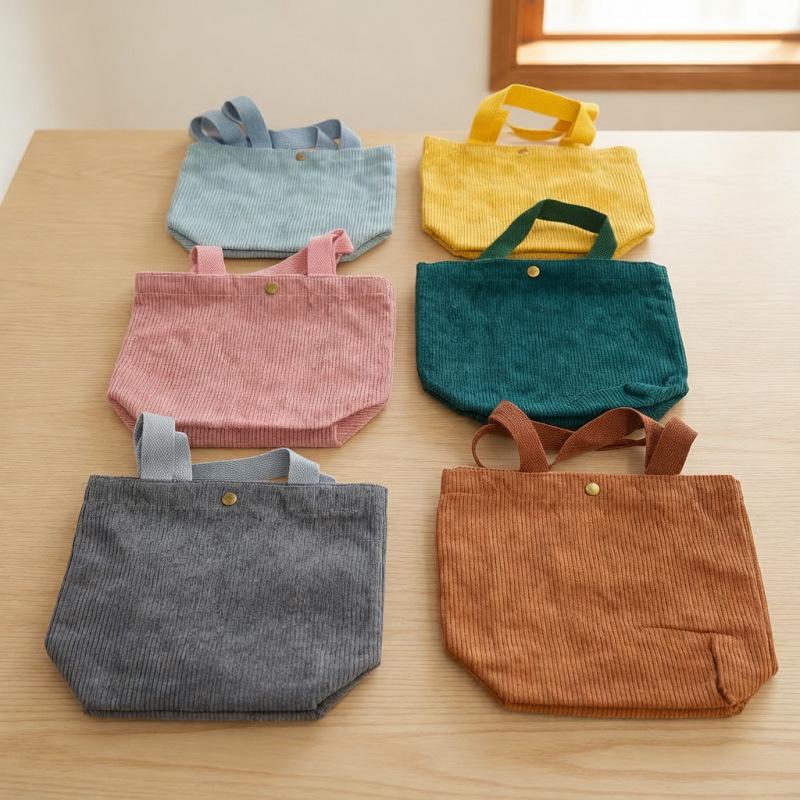 Retro Corduroy Bento Shoulder Bag - Versatile Canvas Handbag for Students and Commutes