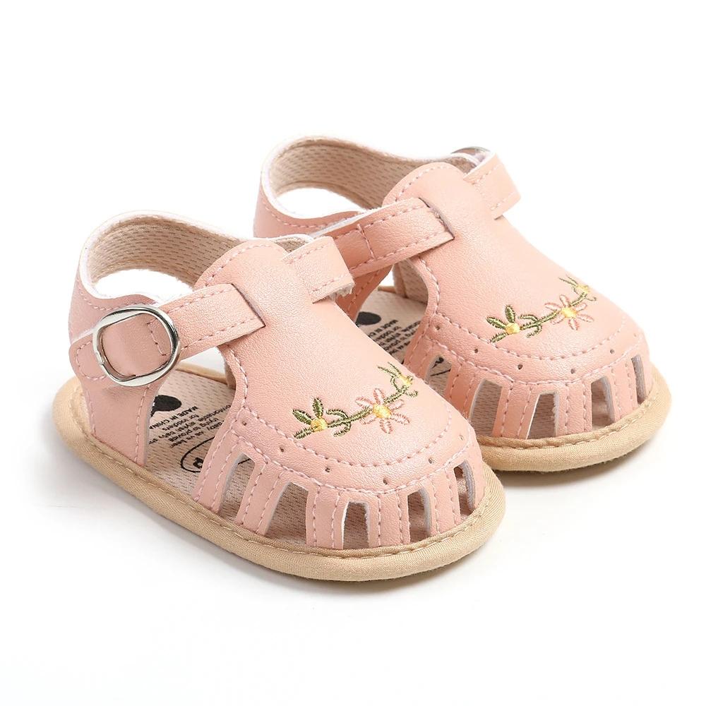 2025 Newborn Baby Girl Sandals Summer Embroidered Leisure Comfortable Lightweight Floral Soft Sole Wrap Toe Sandals For 0-18M