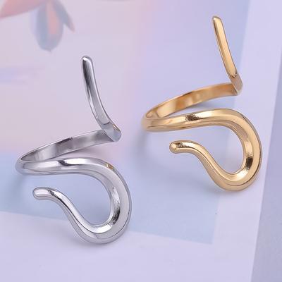 1/2pcs Open Adjustable Heart Love Snake Ring Irregular Curved Jewelry Stainless Steel Rings For Women Men Accessories Bague Gift