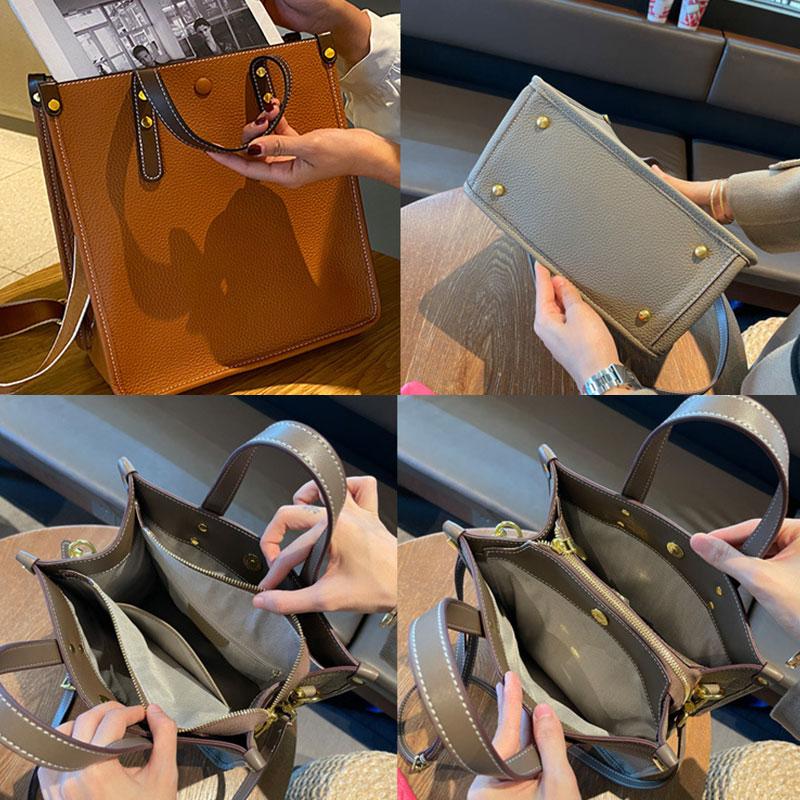 Genuine Leather Women's Bag 2026 New Large Capacity Women Shoulder Bags High Quality Cowhide Rectangle Female Handbags 9020