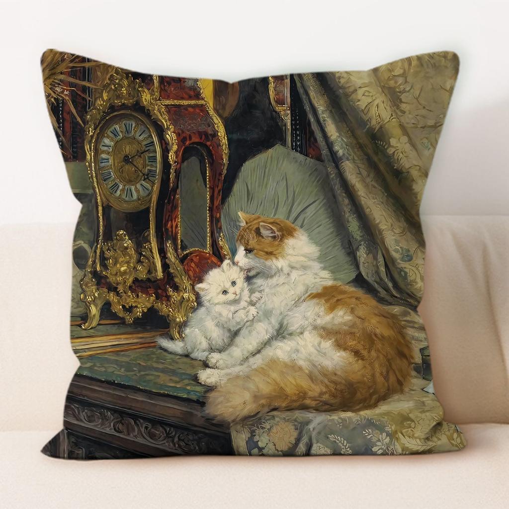 Oil Painting Cat Cat Picture Pillowcase Living Room Sofa Cushion Cover Bedside Pillow Pillowcase Home Decoration