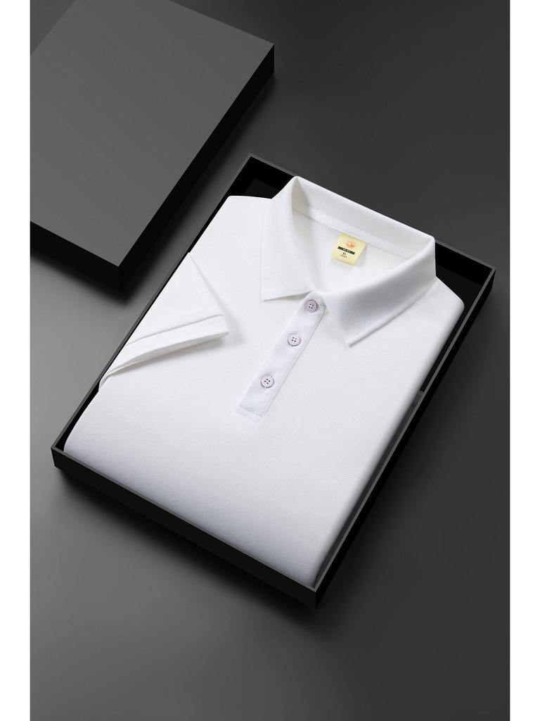 Men's 2024 Ice Silk Cool Short Sleeve Polo Shirt, Solid Color Lapel, Casual Summer Style