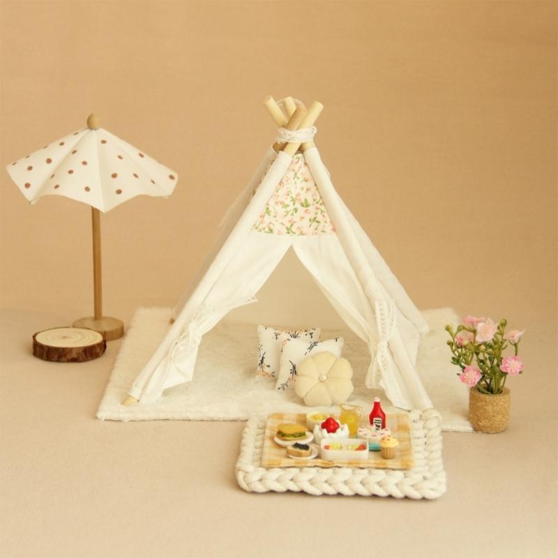 1/12 Doll House Minature Tent Easy Assembly Design Safe Cotton Polyester Playtent For Children Pretend Play Activity