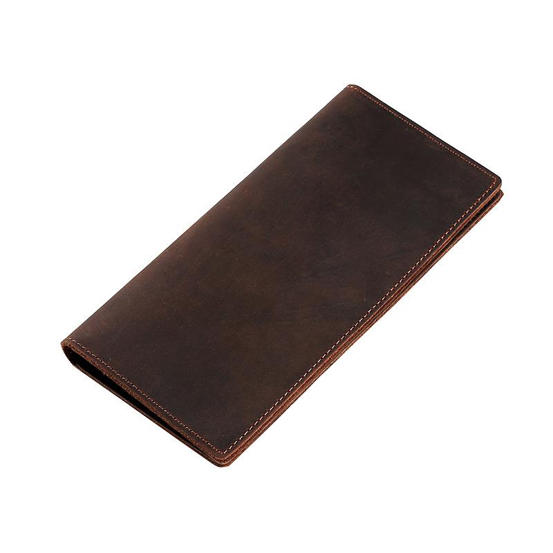 Vintage Crazy Horse Leather Long Wallet for Men, Genuine Leather, Tri-fold Wallet, Multifunctional Business First Layer Cowhide Clutch for Men