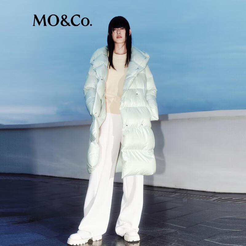 MO&Co. Women's Hooded Long Goose Down Jacket with Belt