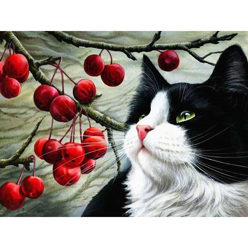 Nuovo 5D Pittura Diamante Fai da Te Gatto Fiore Ricamo Diamante Animale Punto Croce Trapano Rotondo Completo Decorazione Casa Arte Manuale Regalo