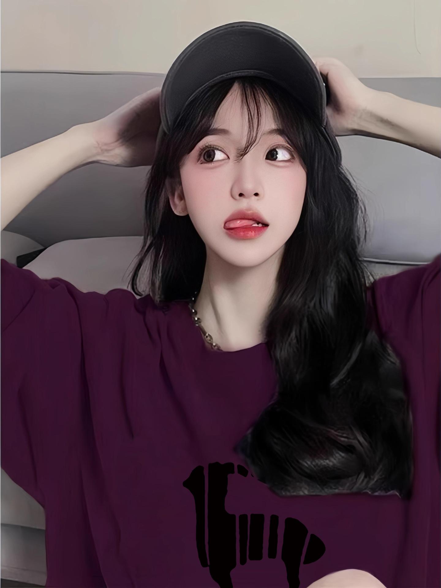 

Pure cotton American, grape purple short-sleeved t-shirt women s summer loose and thin design sense niche Hong Kong style chic top tide m (80-105 recommended)