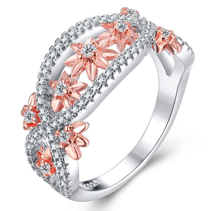 Micro-Plated Rose Gold Color Separation 18K Diamond Ring Flower Ring Women S Electroplated Tree no. 6