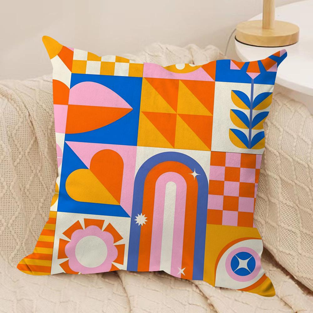 Geometric Patterns Cushion Cover Short Plush Doublesided Print Square Throw Pillow Covers Sofa Home Cushion Decor