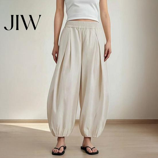 High Waisted Pants Women Wide Leg Barrel Pants, Casual Balloon Relaxed Fit Trousers, Solid Color Pleated Baggy Palazzo