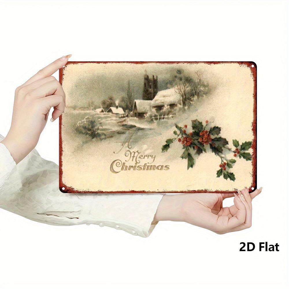 Vintažinis Kalėdinis Metalinis Sienos Dekoras, 8x12 colių Sodybos Šventinis Ženklas su Tekstu „Merry Christmas“, Tvirtas Geležies Plokštelė Namams O