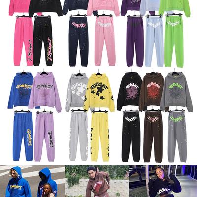 Amerykańska modna marka Sp5der-555-555 bluza z nadrukiem gwiazdy komplet spodni męskie i damskie producenci hurt