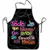 1pc Spanish Heart Magic Print Apron - Black Background with Rainbow-Colored Spanish Graffiti - Unisex Home Use - Home Kitchen Baking Work Apron - Dail