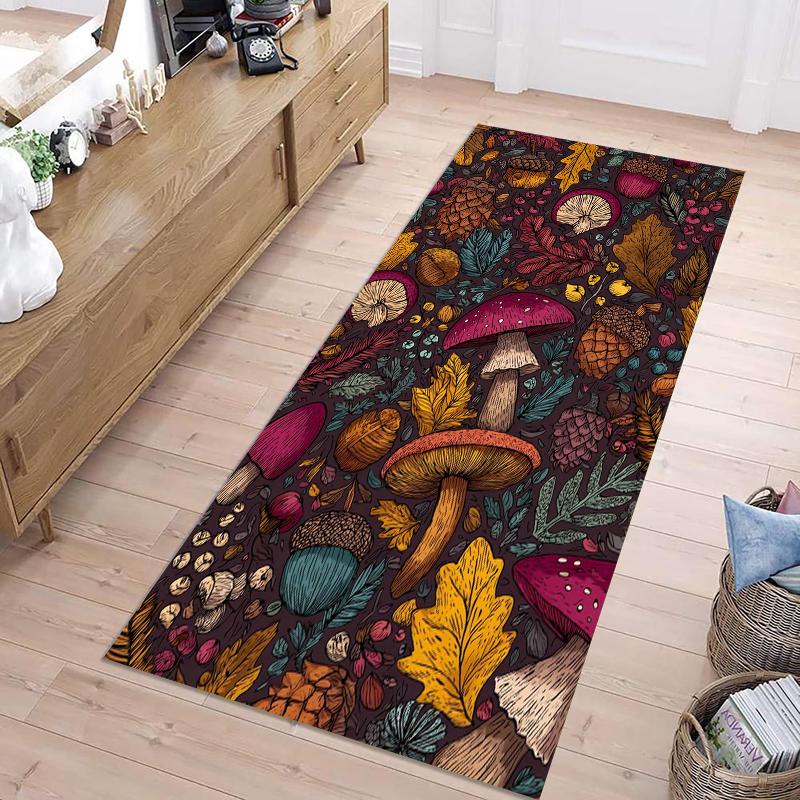 Vintage Illustrations Mushrooms Print Runner Rug Modern Home Decor Hallway Carpet Soft Non-slip Floormat for Living Room Bedroom