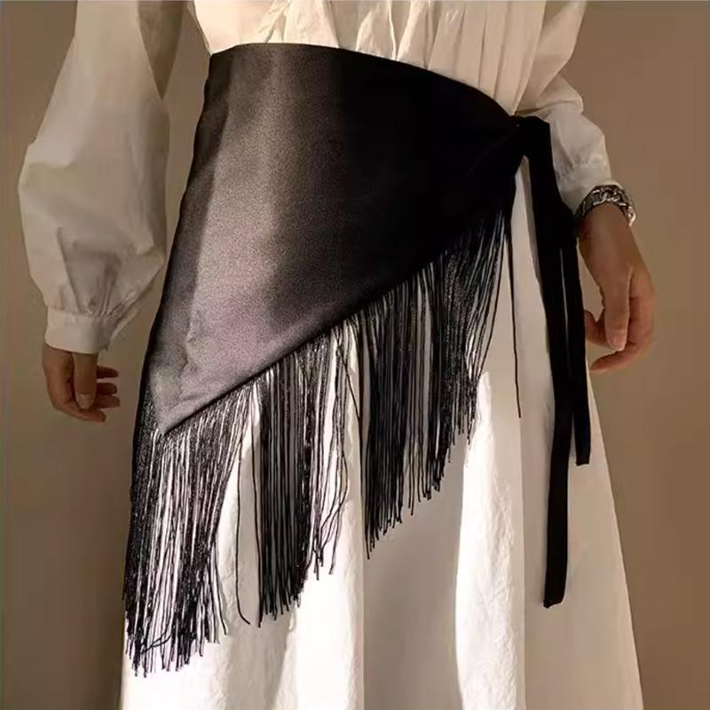 Women Retro Tassel Waist Belt Wide Corset Belt with Triangle Fringe for Shirt Dress Coat Decoration Fashion Accessory