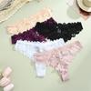 FINETOO 3 szt. Koronkowe majtki stringi z kwiatowym wzorem, ażurowe, gładka bielizna damska, seksowne, z niskim stanem, wygodne stringi, gorące dziewczyny, erotyczna bielizna