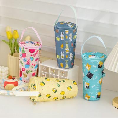 Milk Tea Cup Cover with Widened Handle Cartoon Pattern Zipper Heat-Proof Cold-Proof Aluminum Film Lining Cup Sleeve