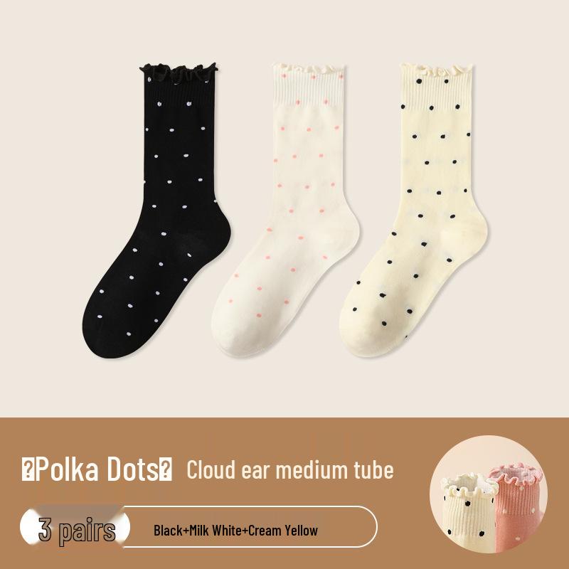 Women's Ruffle Polka Dot Scrunch Socks - Trendy Mid-Calf Cotton Ballet-Style Summer Socks