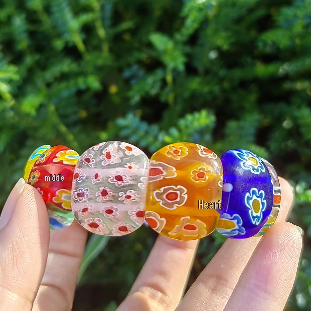 Braccialetto Fiore in Vetro Millefiori Colorato - Gioiello Statement di Grandi Dimensioni