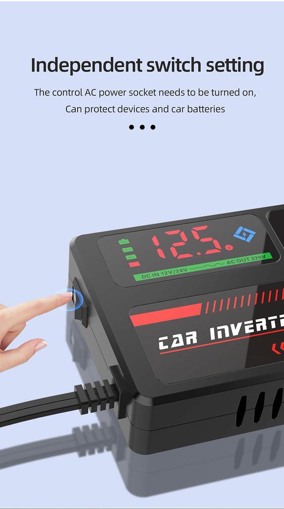 Universal 12V/24V To 220V High-Power Smart Car Inverter Charger