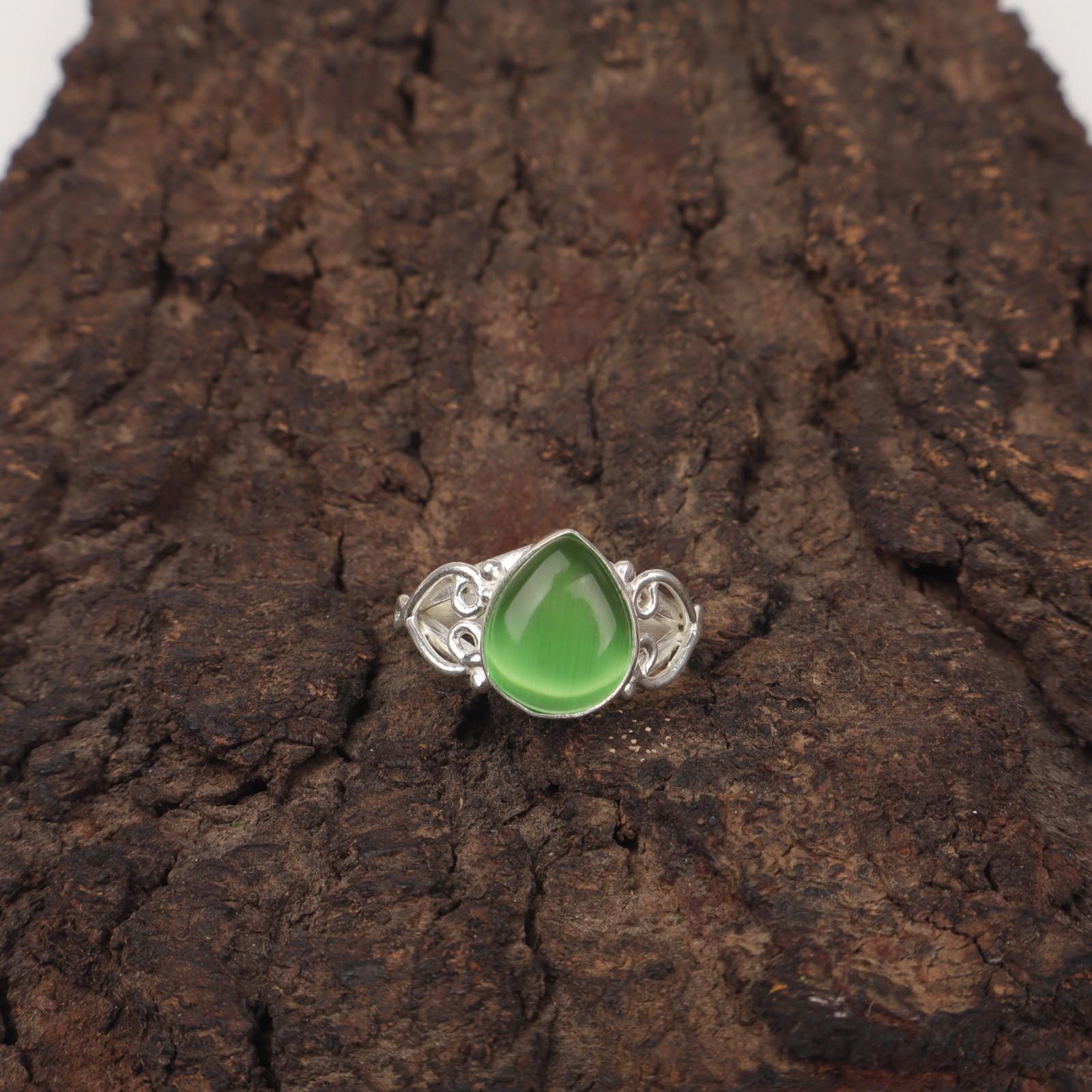 

Натуральный зеленый кошачий глаз серебро 925 пробы подарок для мамы элегантное штабелируемое кольцо ювелирное изделие RR-46-38 15