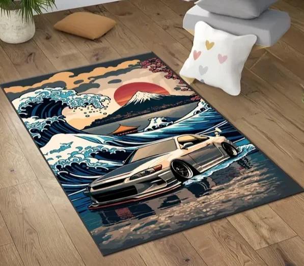 Rennwagen Teppich für Jungenzimmer Sportwagen Bereichsteppich für Garagendekoration Cooles Geschenk für Autoenthusiasten Moderne Muscle-Car Fußmatte