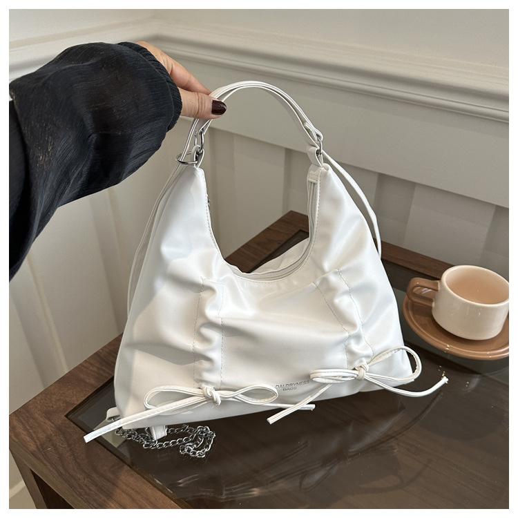 

High fashion textured bow pleated shoulder bag 2024 summer new versatile ins leisure bag tote bag білий