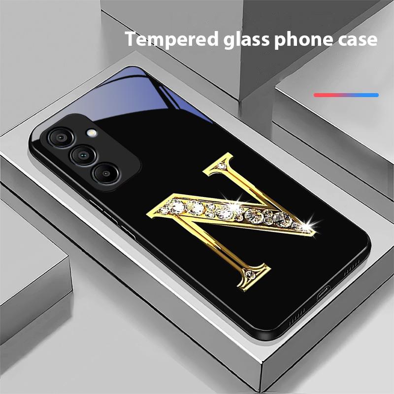 Diamant-Charaktere Für Samsung Galaxy A15 5G 54 4G 51 50 24 35 90 71 12 51 53 52S 80 22 34 Schwarze Hülle aus gehärtetem Glas