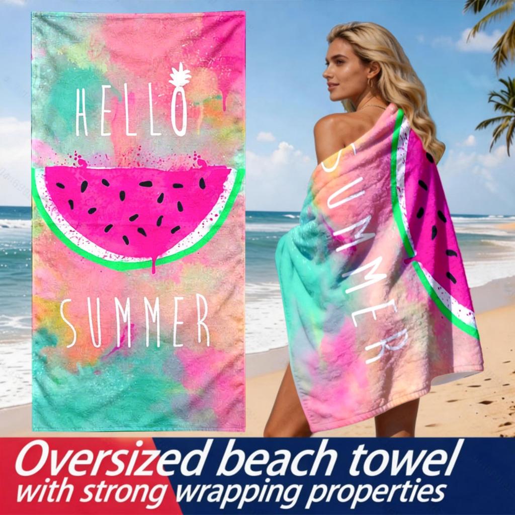 Watercolor Theme of Watermelon polyester microfiber beach towel is highly absorbent, suitable for swimming and beach outings