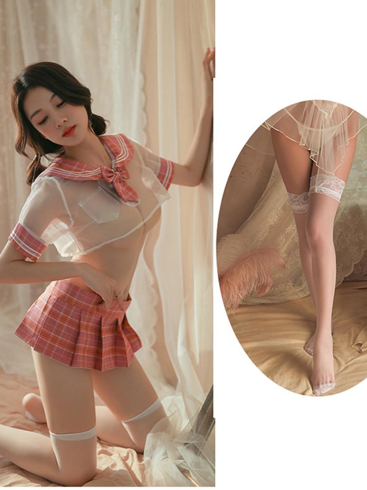 Maid Cosplay Sweet Pink Plaid Sexy School Girl Student JK Uniform Role Play Costumes Japanese Sex Clothes For Women Lingerie