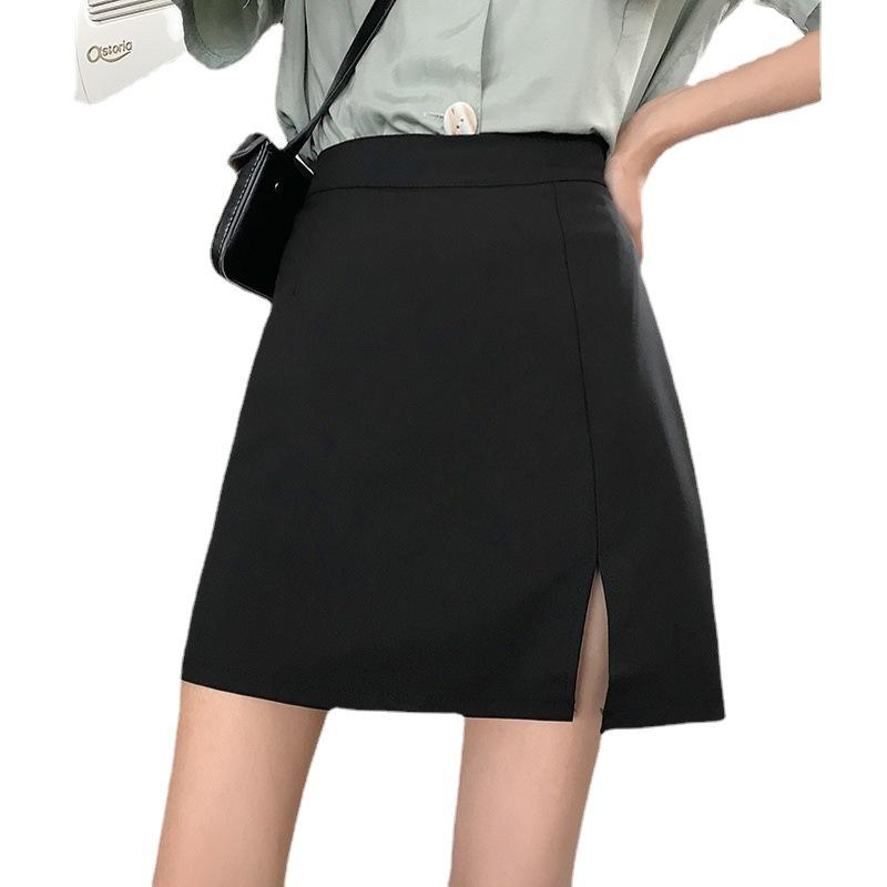 Women's Skirt Summer Anti-Exposure Short Skirt High Waist Plus Size Slimming Split A-Line Skirt Academic Black Pencil Skirt Trendy
