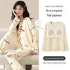 Women's Korean Style Cartoon Long Sleeve Casual Home Set with Chest Pads