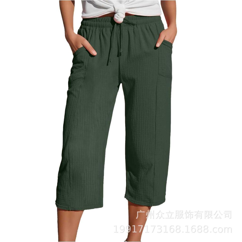 Women's Elastic Waist Cropped Pants In Multiple Colors
