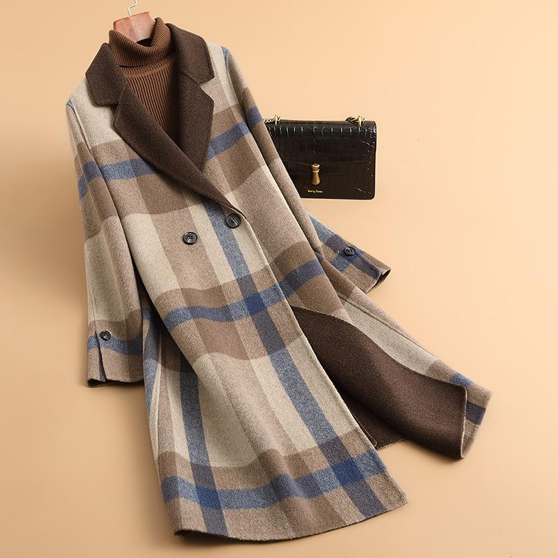 

New thousand bird plaid woolen coat women s new autumn double-sided wool loose and thin casual coat 2XL recommends 135-71 kg