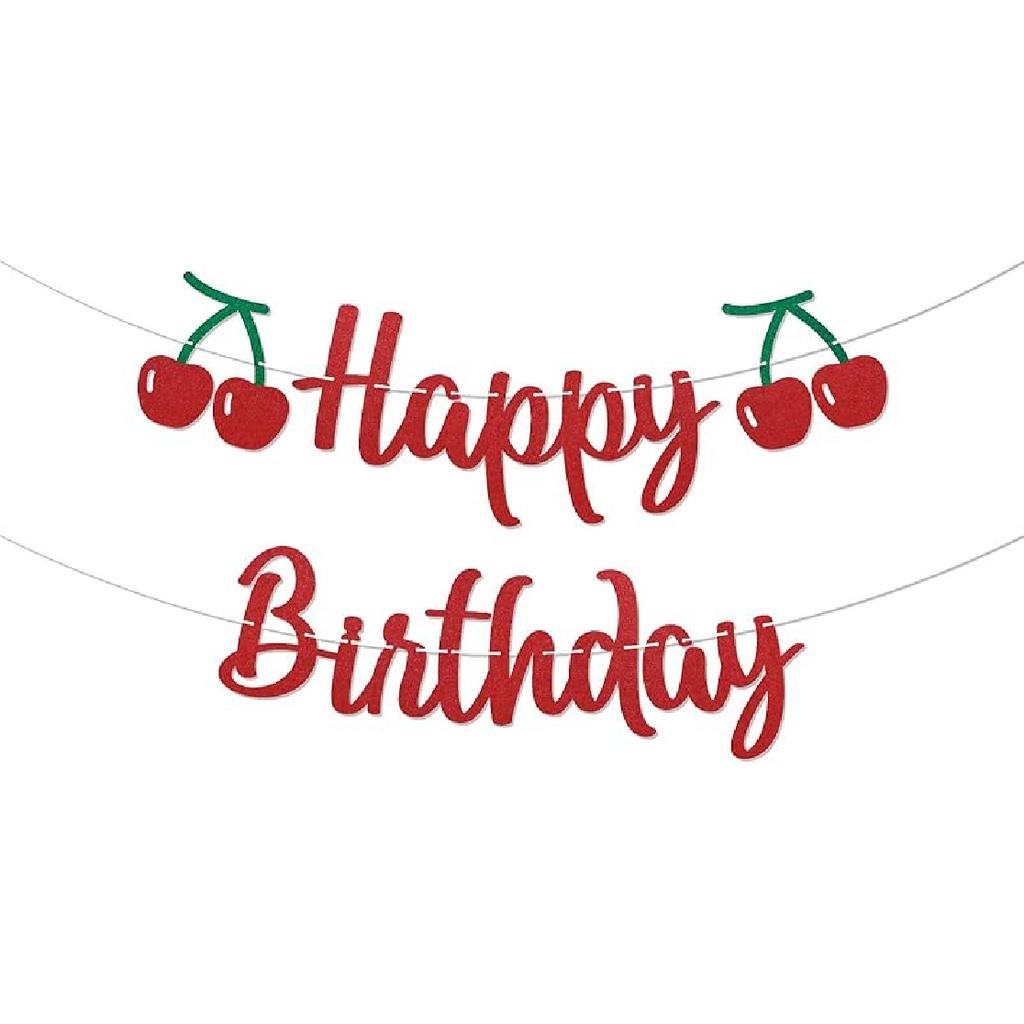 Cherry Birthday Banner - Funny Fruit Theme Happy Birthday Sign, Cherry 1st Bday Bridal Shower Banner, Cherry Theme Birthday Party Decorations Red