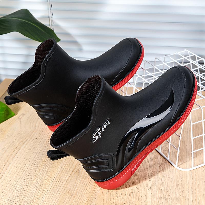 

Модные дождевые ботинки для мужчин и взрослых, утолщенная верхняя одежда, водонепроницаемая обувь, средняя обувь с трубчатым ремешком, резиновые ботинки из бархата, хлопковые резиновые сапоги для рыбалки 44 [One size larger with fleece]