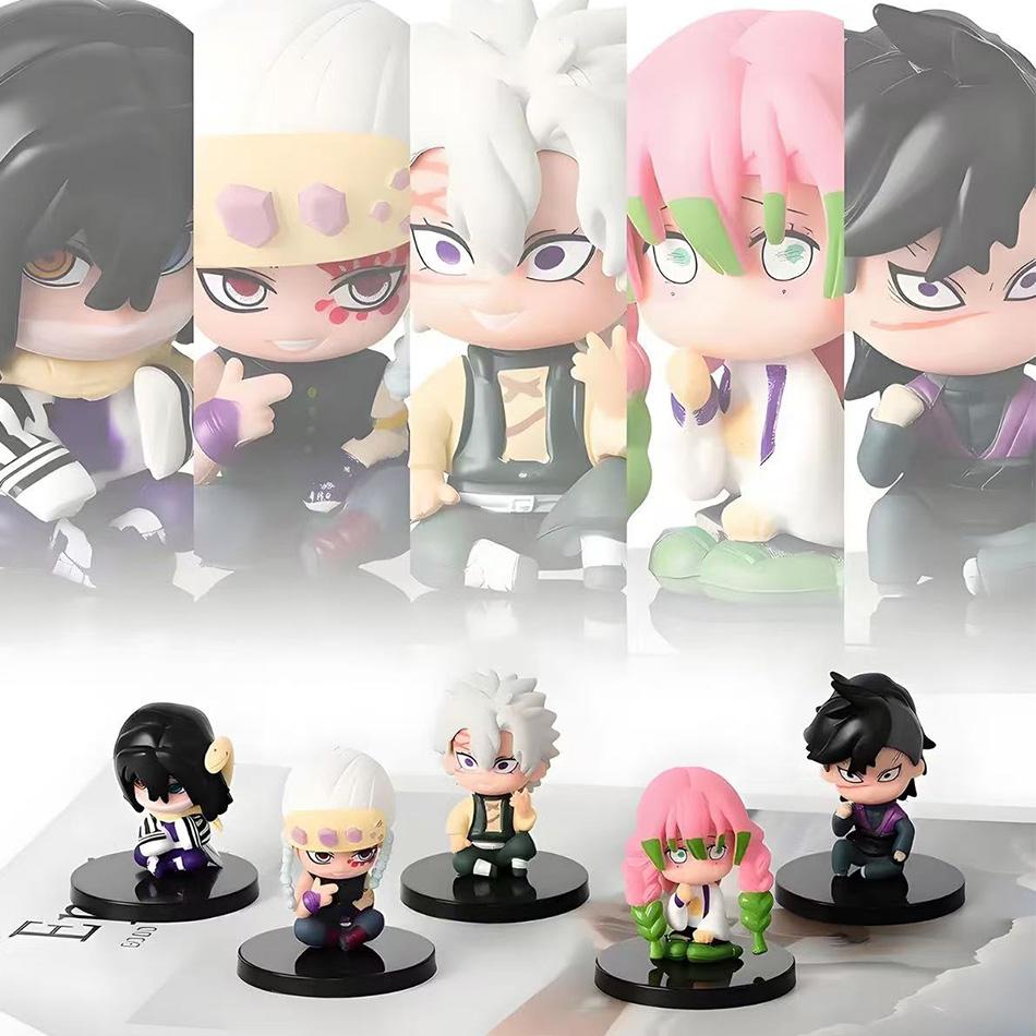 15pcs/5pcs Q Version Demon Slayer Action Figures Collection Sitting Ghost Dolls including Tanjiro Nishikata Inosuke Zenitsu Movie