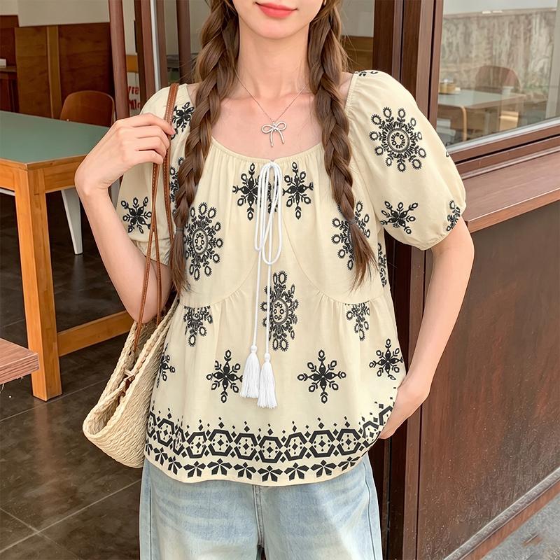 ZANZEA Women Casual Round Neck Loose Short Sleeve Summer Print Blouse