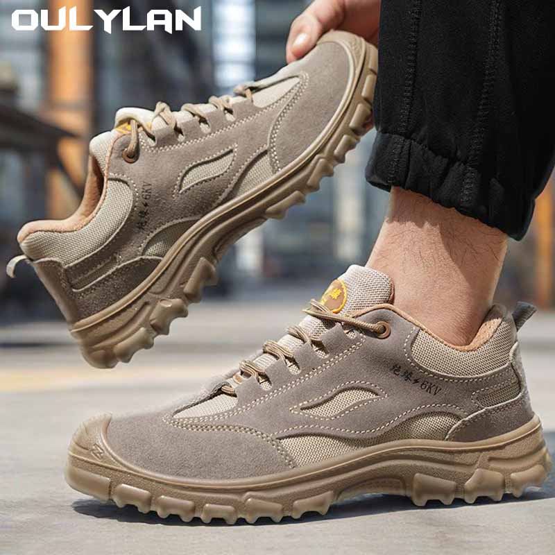 Oulylan Men Women Male Work Sneaker Work Shoes Hollow Breathable Steel Toe Boots Lightweight Safety Work Shoes Anti-slippery