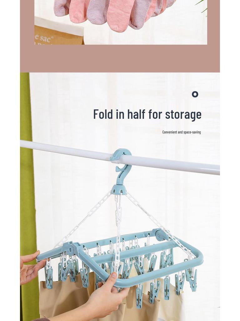 32-Clip Multifunctional Drying Rack Hanger for Socks and More