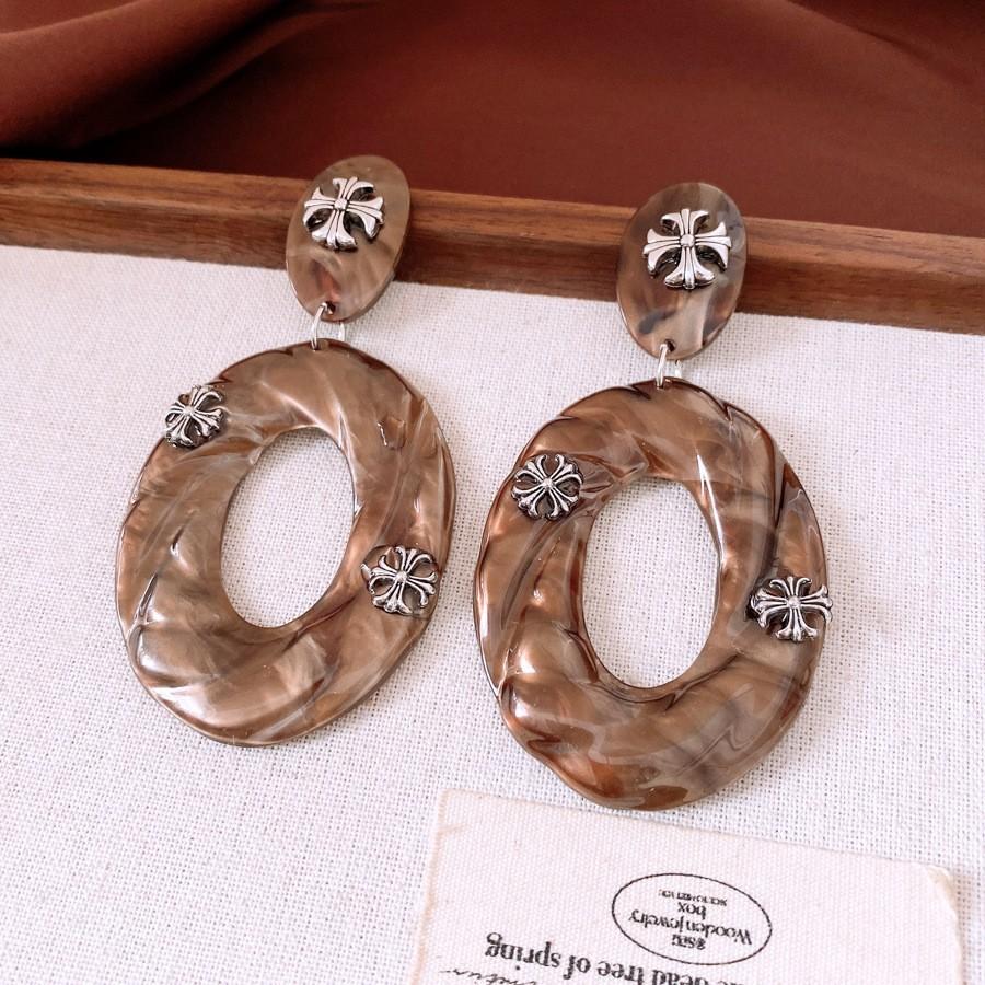 Silver Needle Diamond Oval Pendant Fringed Earrings Medieval Vintage Court Style Stud Earrings Light Luxury Retro Earrings