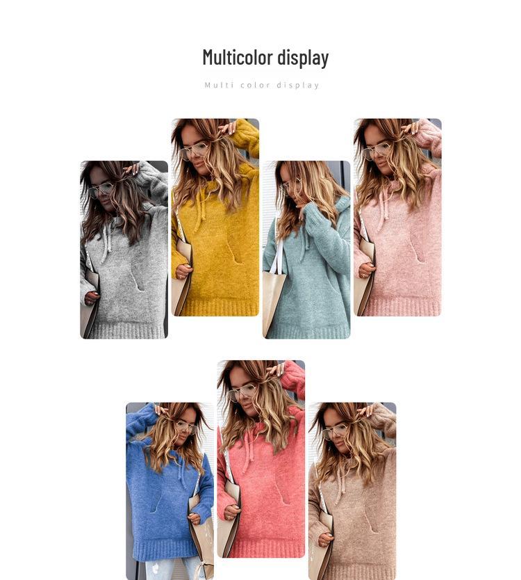 Women's Trendy Knitted Hoodie with Kangaroo Pocket - 2024 Collection