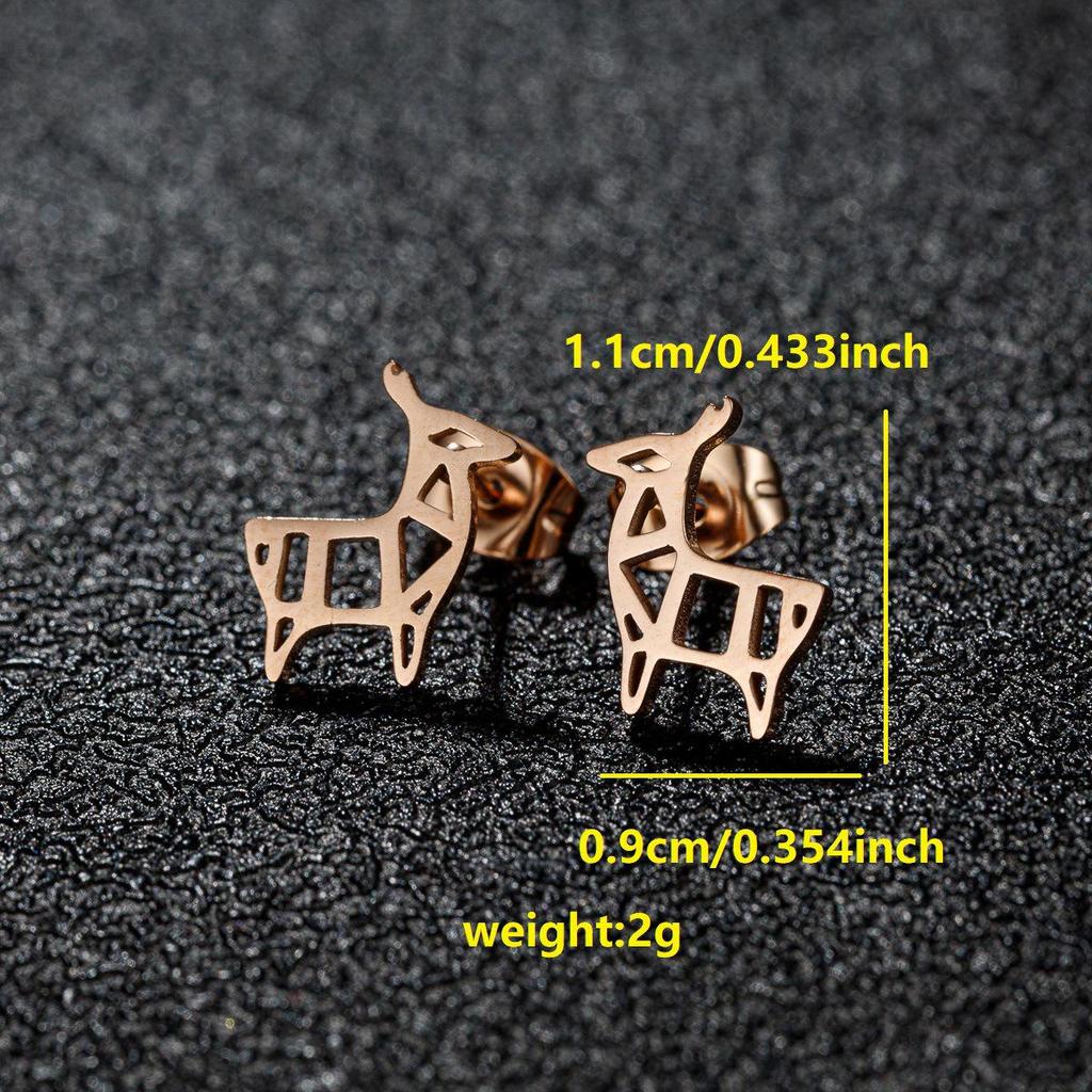 Deer Stud Earrings: Simple Christmas Reindeer Design, Cute Korean Style Stainless Steel Accessories