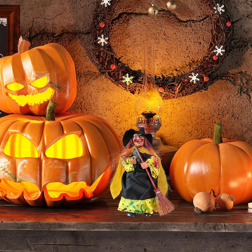Halloween Figurines Halloween Witch Figurines Vintage Figure With Broom For Fireplace Haunted House Props Porch Party Apartment