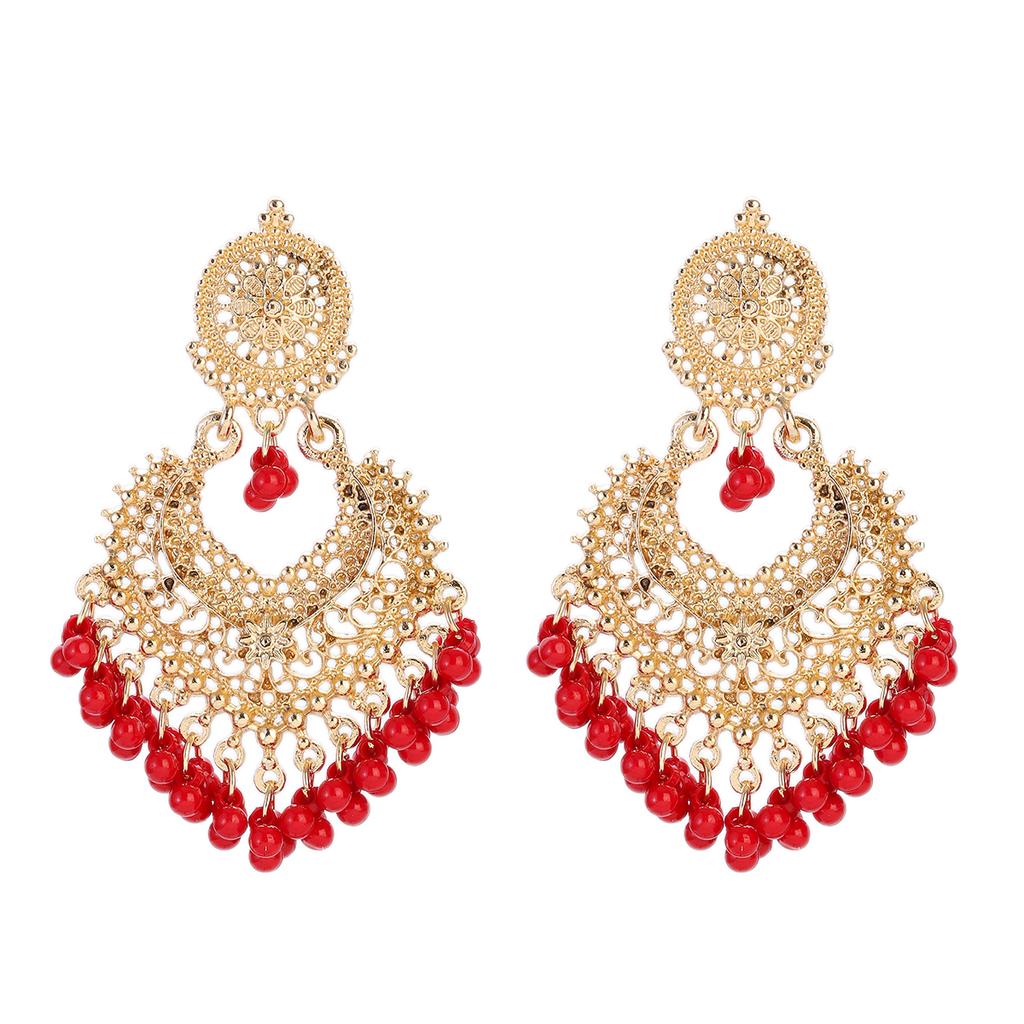 New Ethnic Gold Color Indian Jhumka Earrings for Women Pendient Heart Shape Beads Tassel Earring 2023 Vintage Brincos Zircon