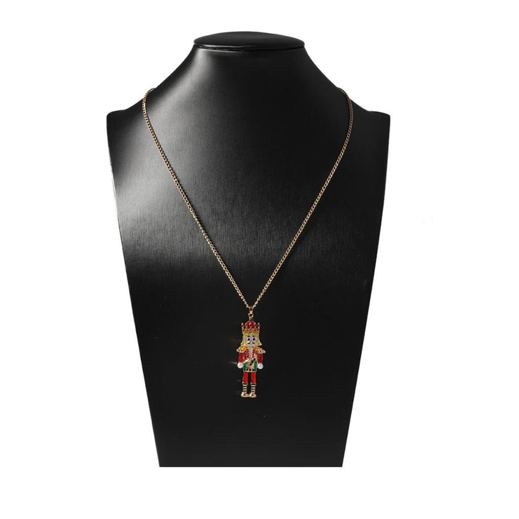 Creative Cartoon Alloy Drip Oil Inlaid Zircon Nutcracker Soldier Pendant Necklace Versatile Everyday Style
