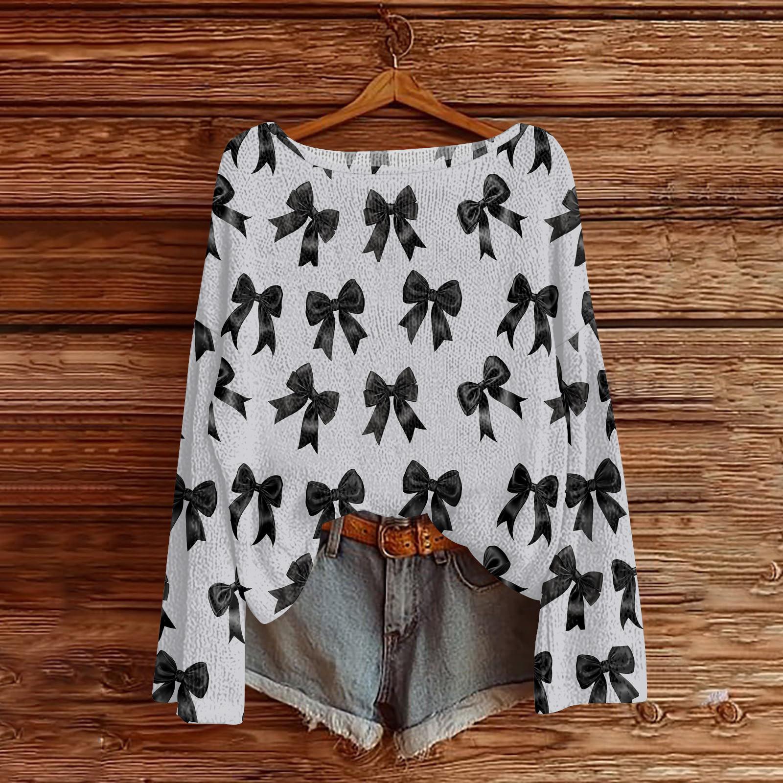 

Womens Fall Sweaters Long Sleeve Print Tops Pullover Sweaters Loose Dressy Casual Basic Clothes XXL