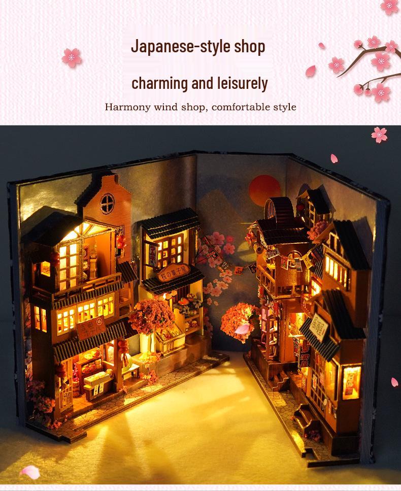 Tianyu DIY Dollhouse Bookend: Cherry Blossom Lane – Japanese Miniature 3D Puzzle Gift for Women