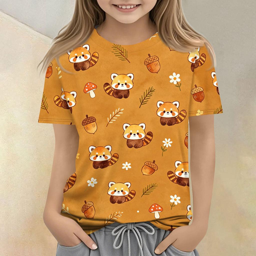 Kids Animal Print Short Sleeve T Shirt Casual Loose Fit Crew Neck Top Soft Comfortable Fabric Suitable for Everyday Wear